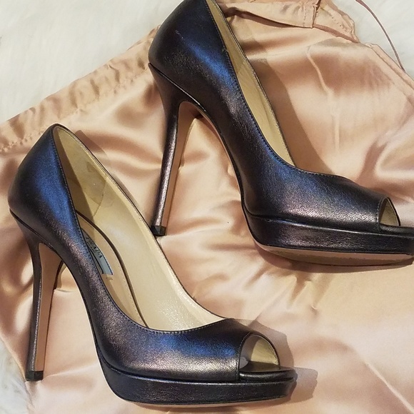 Prada Shoes - Prada iron gray peep toe